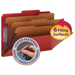 Smead Eight-Section Pressboard Top Tab Classification Folders - Bright Red/Legal Size (10/Box)