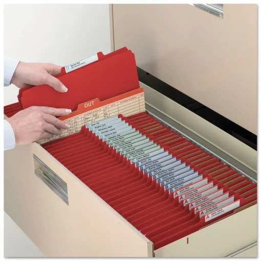 Smead Eight-Section Pressboard Top Tab Classification Folders - Bright Red/Legal Size (10/Box)