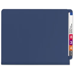 Smead End Tab Pressboard Classification Folders with Six SafeSHIELD Fasteners - Letter, Dark Blue (10/Box)