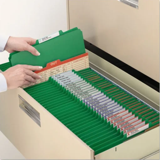 Smead Four SafeSHIELD Fasteners 1 Divider Legal Size Four-Section Pressboard Top Tab Classification Folders - Green (10/Box)