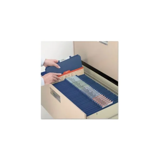 Smead Four SafeSHIELD Fasteners 1 Divider Legal Size Four-Section Pressboard Top Tab Classification Folders - Dark Blue (10/Box)