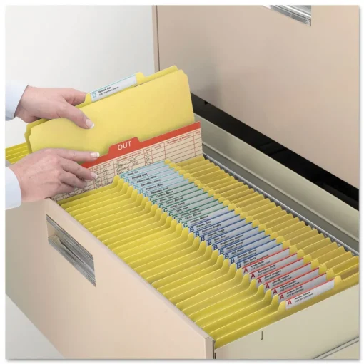 Smead Four-Section Pressboard Top Tab Classification Folders - Yellow/Legal Size (10/Box)