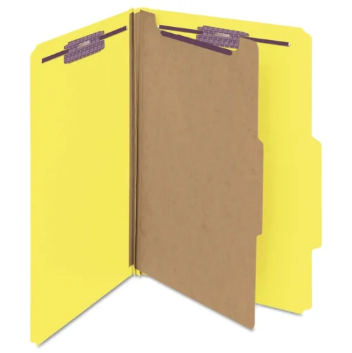 Smead Four-Section Pressboard Top Tab Classification Folders - Yellow/Legal Size (10/Box)