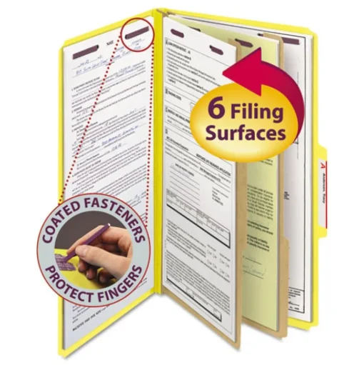 Smead Pressboard Six-Section Top Tab Classification Folders - Legal, Yellow (10/Box)