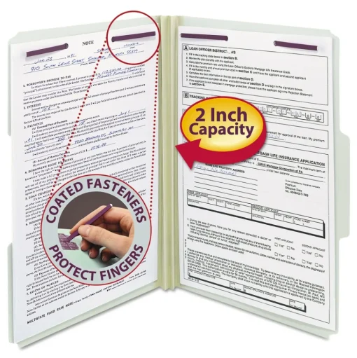 Smead Recycled Pressboard Fastener Folders with 1/3-Cut Tabs - Legal, Gray/Green (25/Box)