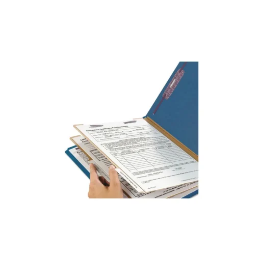 Smead 6-Section Pressboard Top Tab Classification Folders with 6 SafeSHIELD Fasteners - Letter Size/Dark Blue (10/Box)