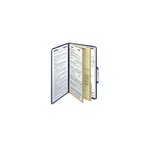Smead Six SafeSHIELD Fasteners 2 Dividers Legal Size Six-Section Pressboard Top Tab Classification Folders - Dark Blue (10/Box)