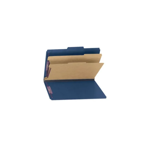 Smead Six SafeSHIELD Fasteners 2 Dividers Legal Size Six-Section Pressboard Top Tab Classification Folders - Dark Blue (10/Box)
