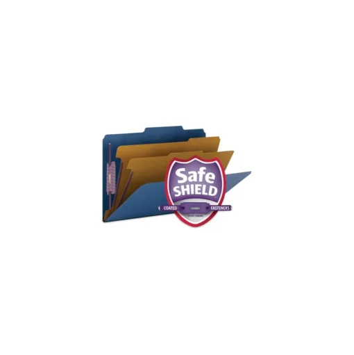 Smead Six SafeSHIELD Fasteners 2 Dividers Legal Size Six-Section Pressboard Top Tab Classification Folders - Dark Blue (10/Box)
