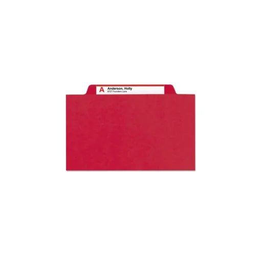 Smead Six SafeSHIELD Fasteners 2 Dividers Legal Size Six-Section Pressboard Top Tab Classification Folders - Bright Red (10/Box)