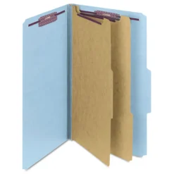 Smead Six SafeSHIELD Fasteners 2 Dividers Legal Size Six-Section Pressboard Top Tab Classification Folders - Blue (10/Box)