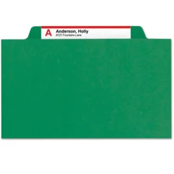 Smead Six SafeSHIELD Fasteners 2 Dividers Legal Size Six-Section Pressboard Top Tab Classification Folders - Green (10/Box)