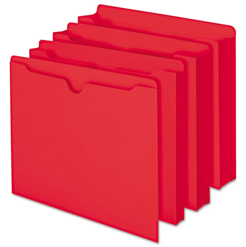 Smead Straight Tab Colored File Jackets with Reinforced Double-Ply Tab - Letter, Red (100/Box)