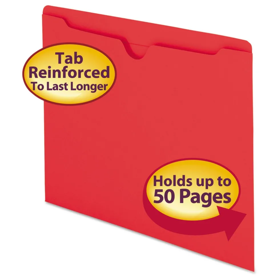 Smead Straight Tab Colored File Jackets with Reinforced Double-Ply Tab - Letter, Red (100/Box)