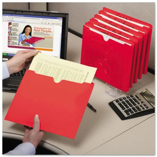 Smead Straight Tab Colored File Jackets with Reinforced Double-Ply Tab - Letter, Red (100/Box)