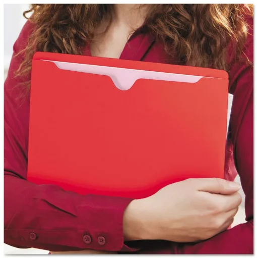 Smead Straight Tab Colored File Jackets with Reinforced Double-Ply Tab - Letter, Red (100/Box)