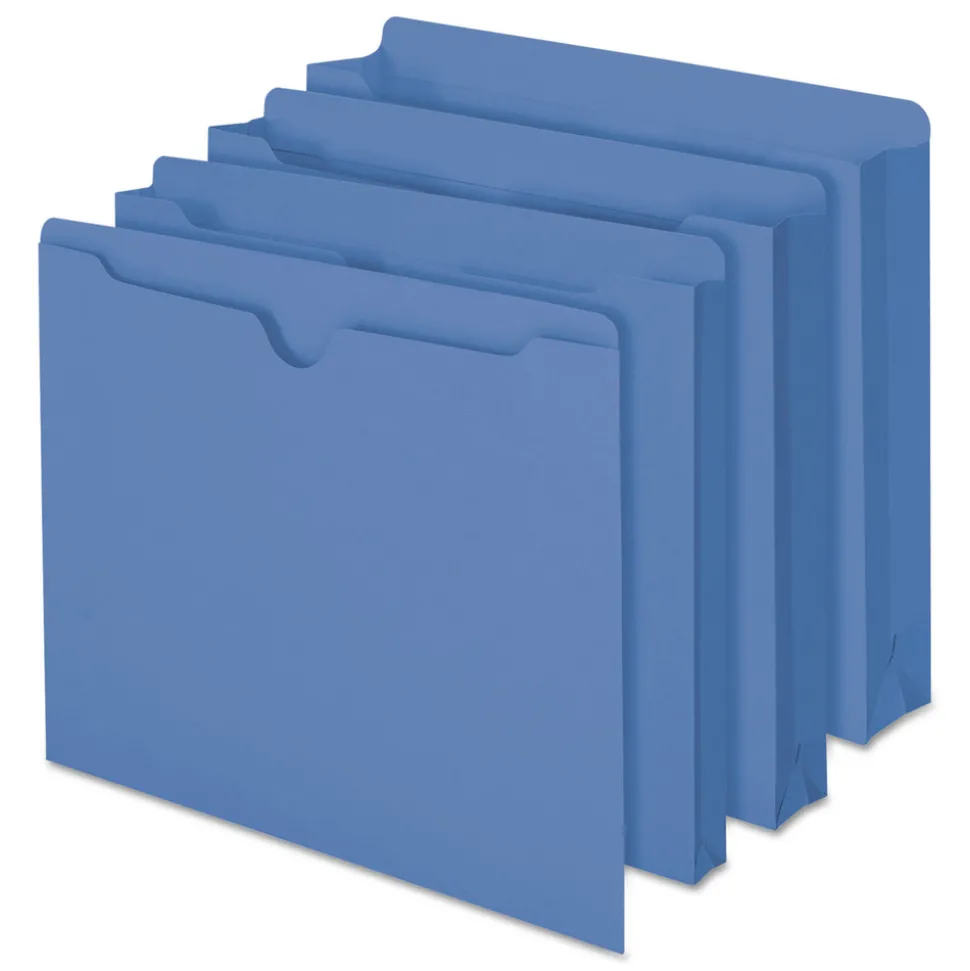 Smead Straight Tab Letter Size Colored File Jackets with Reinforced Double-Ply Tab - Blue (100/Box)
