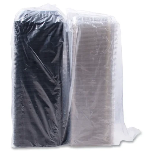 SOLO 11.5 in. x 8 in. MPS Plastic Hinged Lid Dinner Box - Black/Clear (100/Carton)