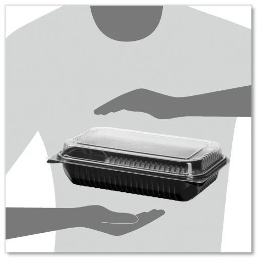 SOLO 11.5 in. x 8 in. MPS Plastic Hinged Lid Dinner Box - Black/Clear (100/Carton)