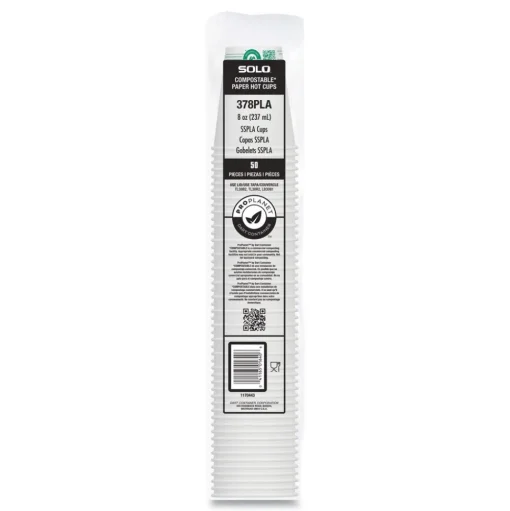 SOLO 8 oz Compostable Paper Hot Cups - White/Green (20/Carton)
