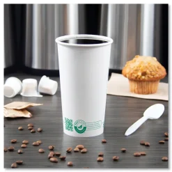 SOLO 20 oz Compostable Paper Hot Cups - White/Green (600/Carton)