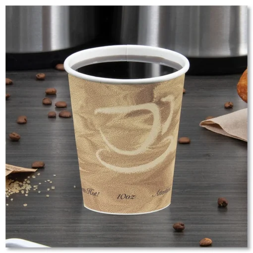 SOLO Mistique Design 10 oz Single Sided Poly Paper Hot Cups (50/Bag, 20 Bags/Carton)