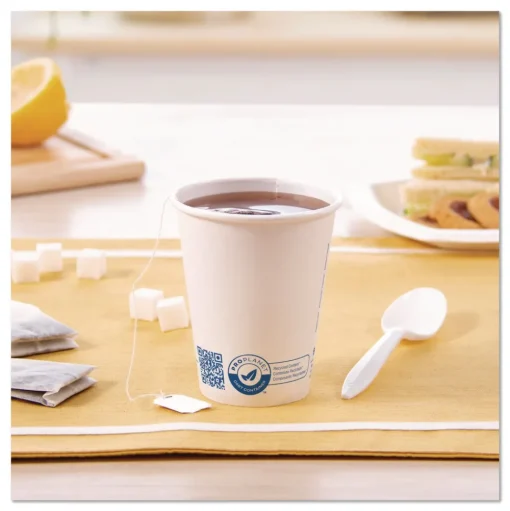 SOLO Recycled Content PCF Paper Hot Cups ProPlanet Seal 8 oz White/Blue (1000/Carton)