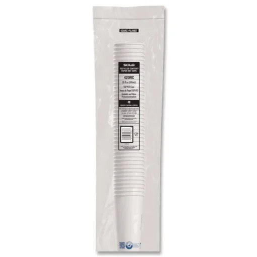 SOLO Recycled Content PCF Paper Hot Cups ProPlanet Seal 20 oz White/Blue 600/Carton