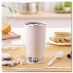 SOLO Recycled Content PCF Paper Hot Cups ProPlanet Seal 20 oz White/Blue 600/Carton