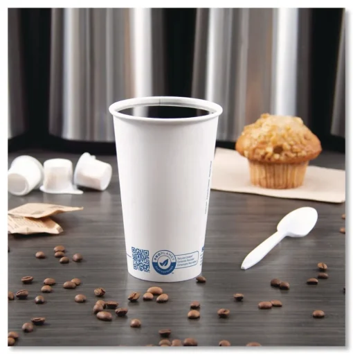 SOLO Recycled Content PCF Paper Hot Cups ProPlanet Seal 16 oz White/Blue (1000/Carton)