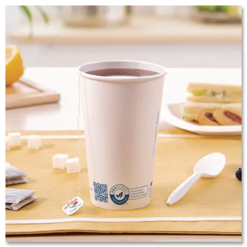 SOLO Recycled Content PCF Paper Hot Cups ProPlanet Seal 16 oz White/Blue (1000/Carton)
