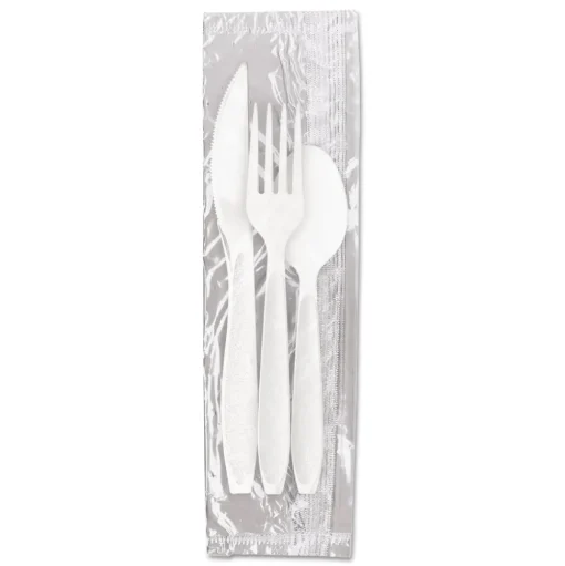 SOLO Reliance Mediumweight Plastic Fork/Knife/Spoon Cutlery Kit - White (1500/Carton)