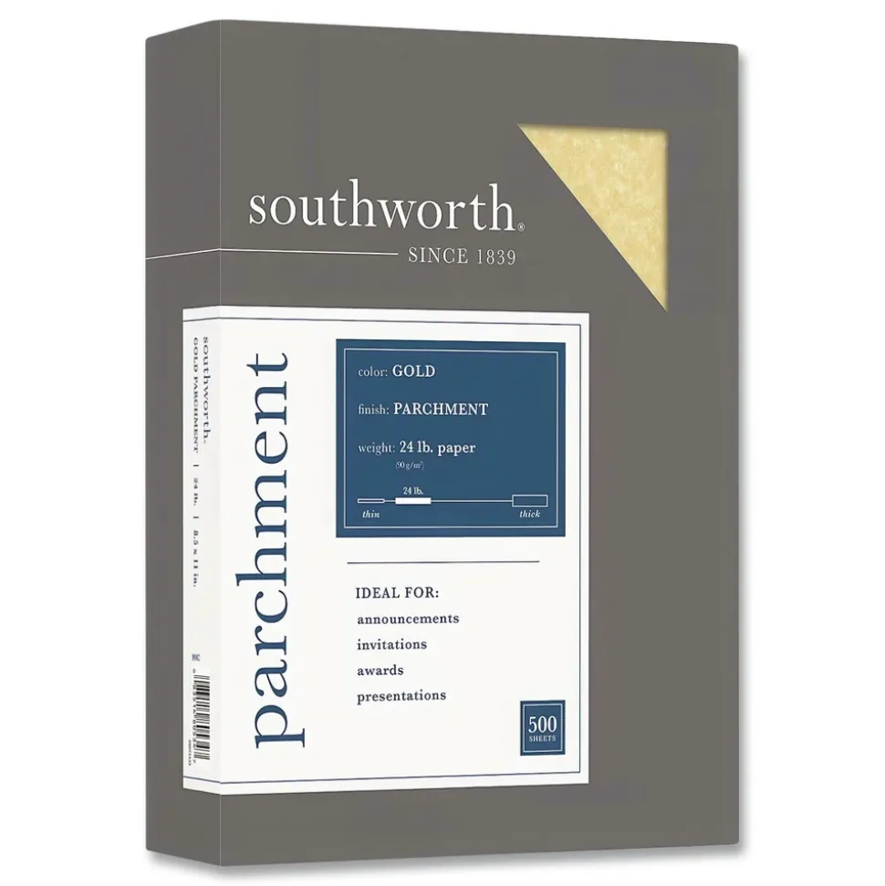 Southworth 24 lbs. Bond Weight 8.5 in. x 11 in. Parchment Specialty Paper - Gold (100/Pack)