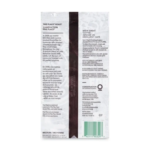 Starbucks 12411960 2.5 oz. Packet Coffee - Pike Place (18/Box)