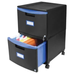 Storex 14.75 in. x 18.25 in. x 26 in. 2-Legal/Letter File Drawer Mobile Filing Cabinet - Black/Blue