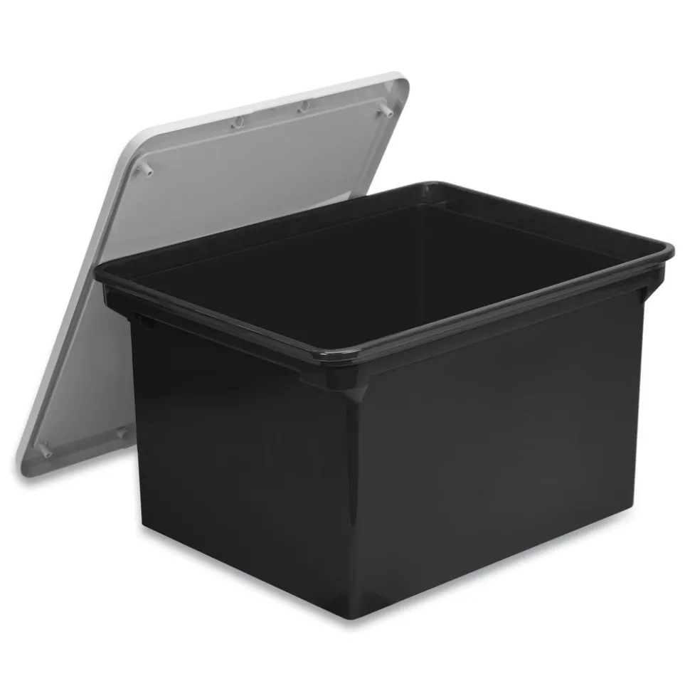 Storex 13.9 in. x 18.3 in. x 10.6 in. Legal/Letter Tote with Comfort Edges - Black (4/Carton)
