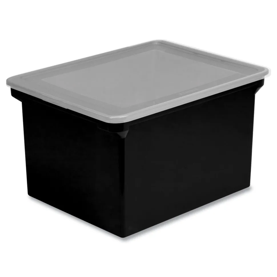 Storex 13.9 in. x 18.3 in. x 10.6 in. Legal/Letter Tote with Comfort Edges - Black (4/Carton)