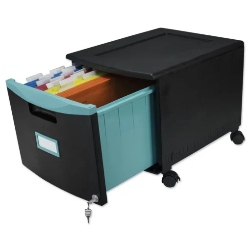 Storex 1 Legal/letter-Size File Drawer 14.75 in. x 18.25 in. x 12.75 in. Single-Drawer Mobile Filing Cabinet - Black/Teal