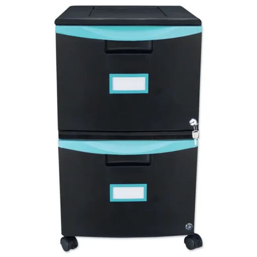 Storex 2 Legal/letter-Size File Drawers 14.75 in. x 18.25 in. x 26 in. Two-Drawer Mobile Filing Cabinet - Black/Teal