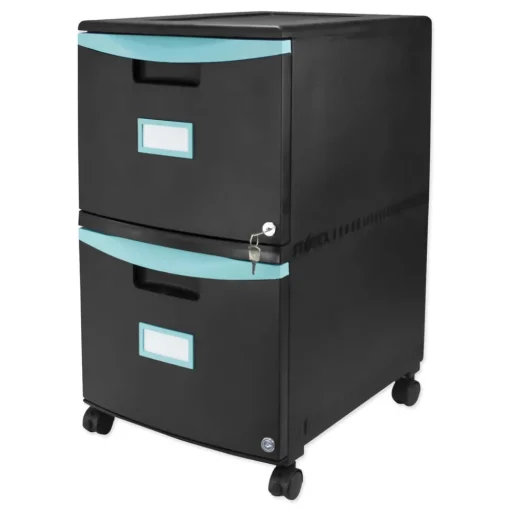 Storex 2 Legal/letter-Size File Drawers 14.75 in. x 18.25 in. x 26 in. Two-Drawer Mobile Filing Cabinet - Black/Teal