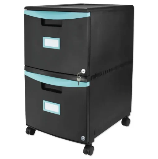 Storex 2 Legal/letter-Size File Drawers 14.75 in. x 18.25 in. x 26 in. Two-Drawer Mobile Filing Cabinet - Black/Teal