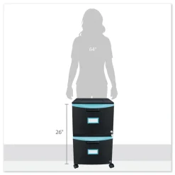 Storex 2 Legal/letter-Size File Drawers 14.75 in. x 18.25 in. x 26 in. Two-Drawer Mobile Filing Cabinet - Black/Teal