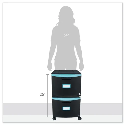 Storex 2 Legal/letter-Size File Drawers 14.75 in. x 18.25 in. x 26 in. Two-Drawer Mobile Filing Cabinet - Black/Teal