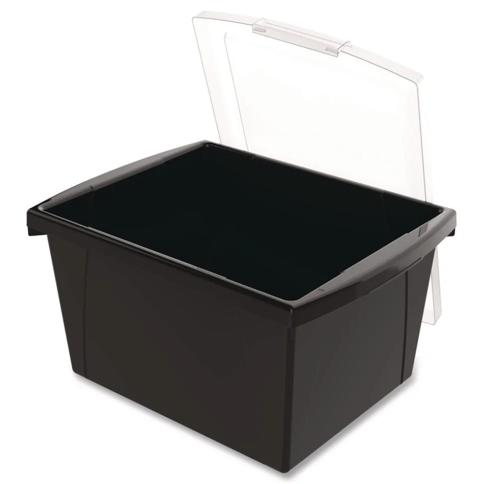 Storex Storage Bin with Lid, 4 gal, 11.25-in x 11.25-in x 7.87-in, Black, 6/Pack