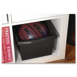 Storex Storage Bin with Lid, 4 gal, 11.25-in x 11.25-in x 7.87-in, Black, 6/Pack