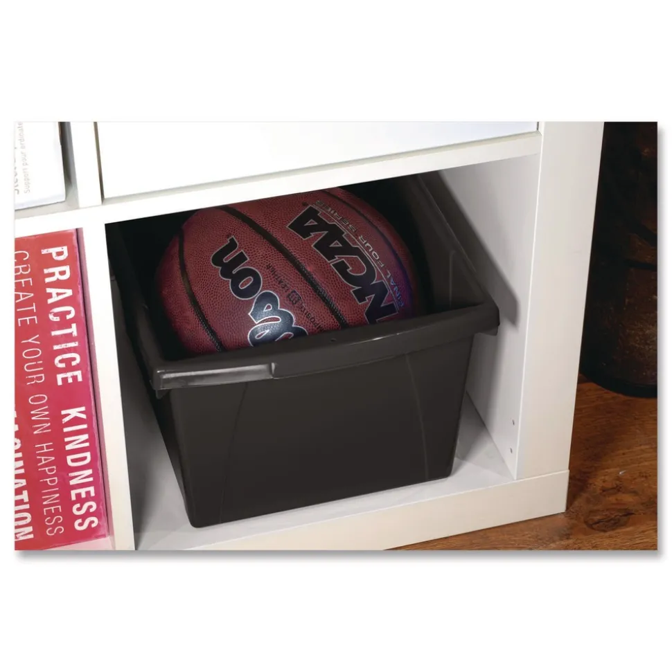 Storex Storage Bin with Lid, 4 gal, 11.25-in x 11.25-in x 7.87-in, Black, 6/Pack