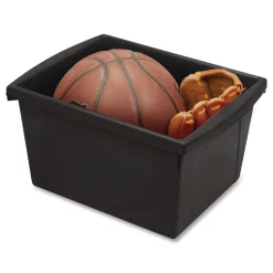 Storex Storage Bin with Lid, 4 gal, 11.25-in x 11.25-in x 7.87-in, Black, 6/Pack