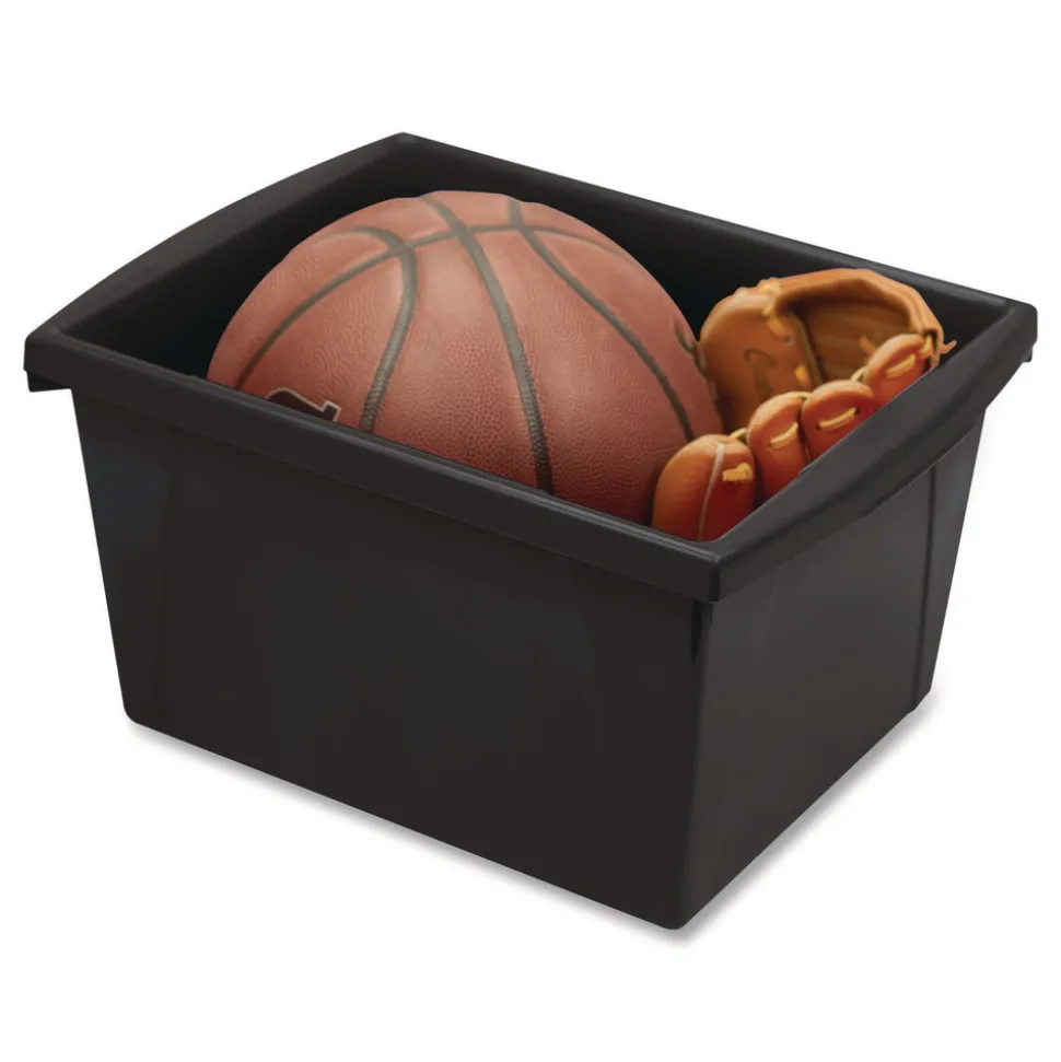 Storex Storage Bin with Lid, 4 gal, 11.25-in x 11.25-in x 7.87-in, Black, 6/Pack