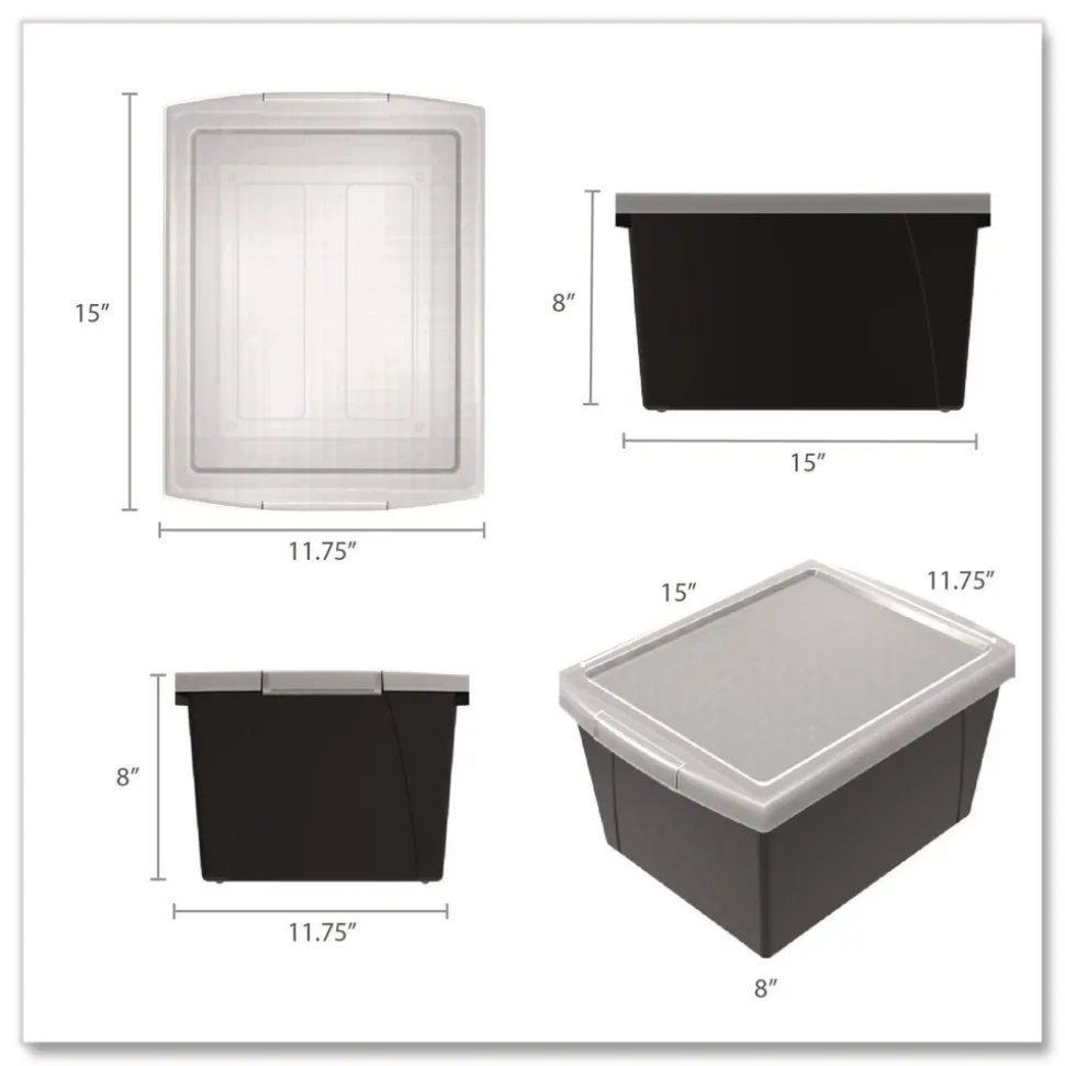Storex Storage Bin with Lid, 4 gal, 11.25-in x 11.25-in x 7.87-in, Black, 6/Pack