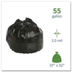 Stout by Envision 37 in. x 52 in. 55-Gallon 2 mil. Insect-Repellent Trash Bags - Black (65/Box)